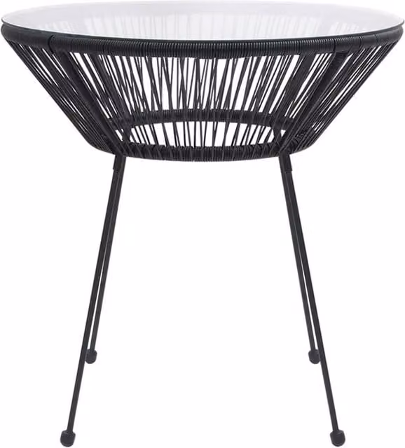 Berkfield Home Modern Garden Dining Table in Black Rattan and Glass, Diameter: 70 cm, Height: 74 cm