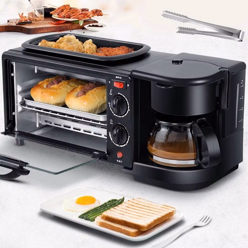 Ventryn 3-in-1 Breakfast Machine with Non-Stick Griddle and Coffee Maker in Black – 3