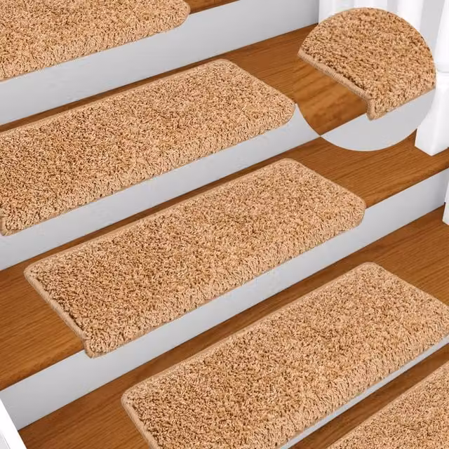Berkfield Home Self-Adhesive Stair Mats, 10 Pack, Beige, W/D/H: 65 x 21 x 4 cm