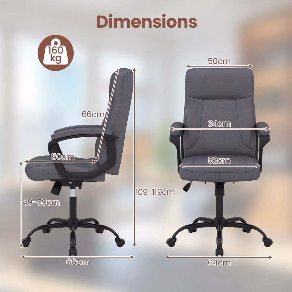Havendro Grey Ergonomic Upholstered Executive Computer Desk Chair with Armrests and 360 Degree Swivel – 2