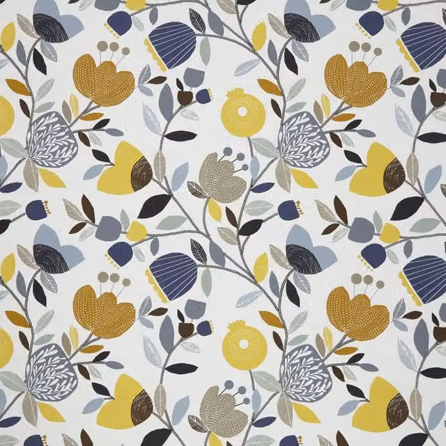 iLiv Pomegranate Trail Fabric in Ochre, Yellow, Blue and Multicolour