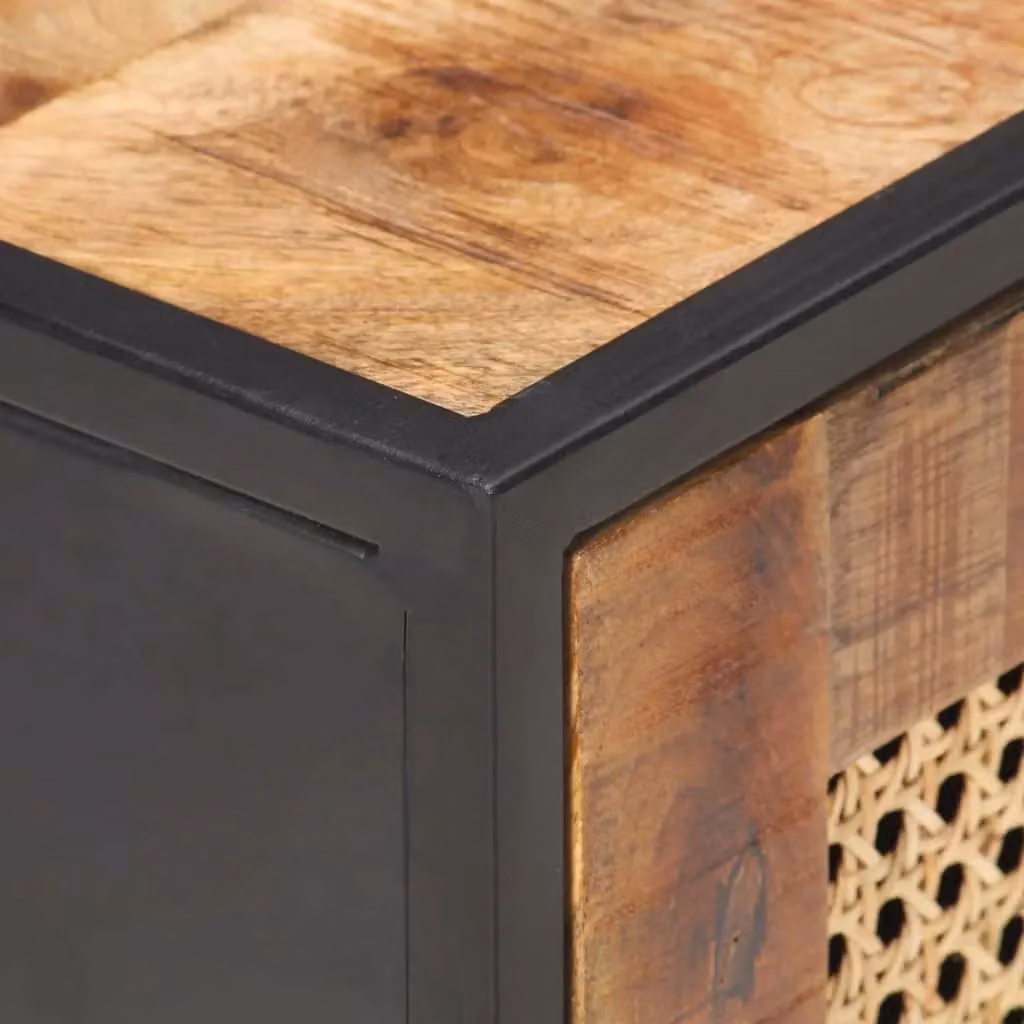 Berkfield Home Bedside Cabinet in Brown Rough Mango Wood and Natural Cane, W/D/H: 40 x 30 x 50 cm – 6