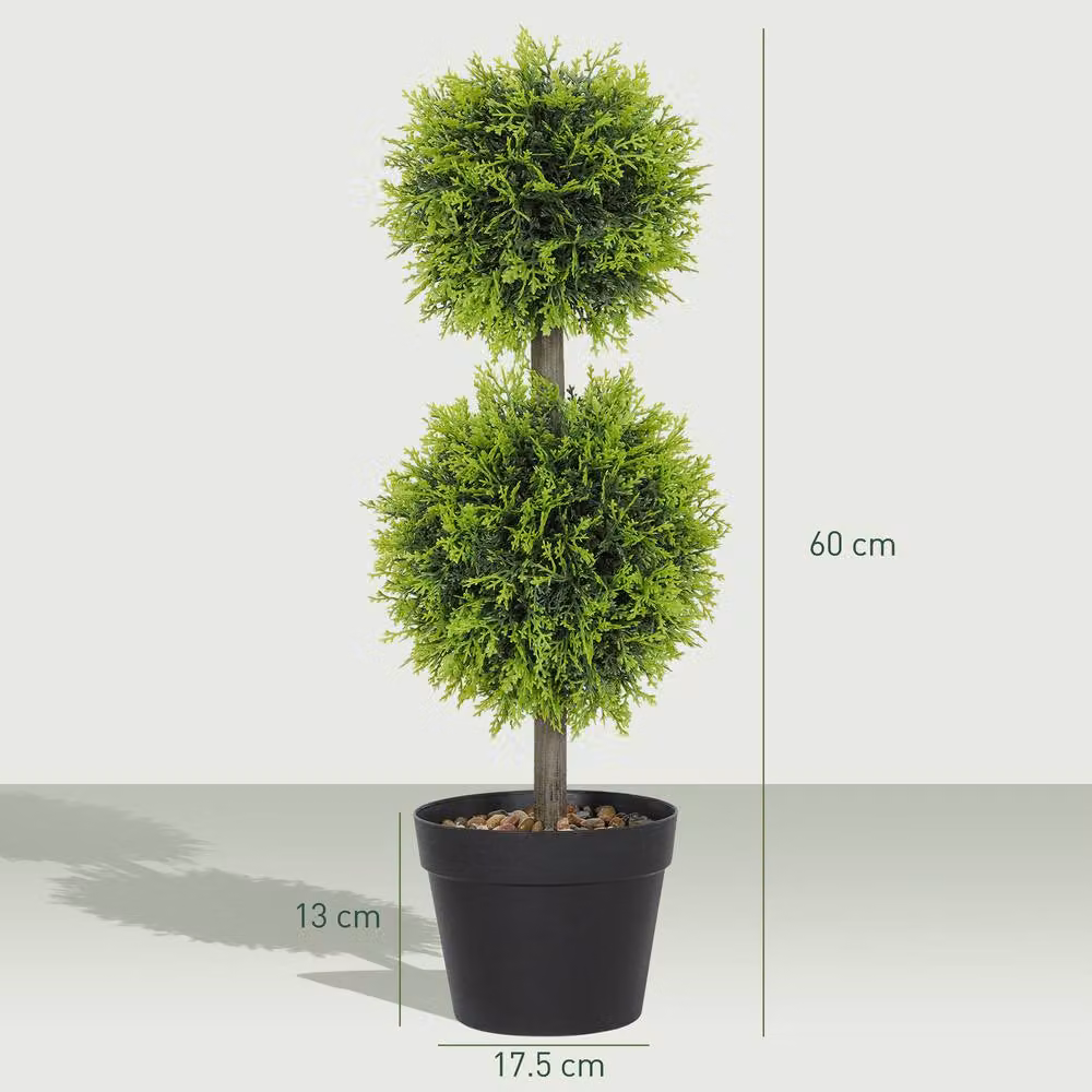 STILVORA Set of 2 Green Artificial Round Topiary Cypress Trees, Height: 60 cm – 4