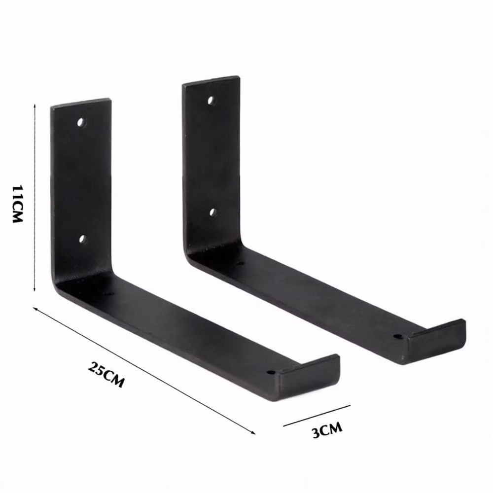 SPETLEK Industrial Rustic Steel Shelf Brackets in Matt Black with Screws, 2x 25 cm – 2