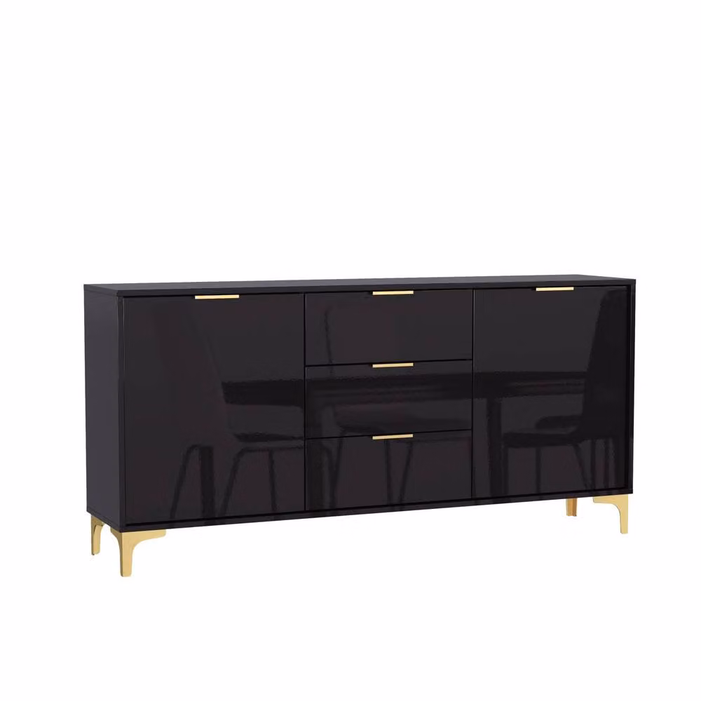 Mex Furniture LTD Goldline Glossy Black and Gold Sideboard, W: 140 cm, H: 80 cm, D: 35 cm – 4