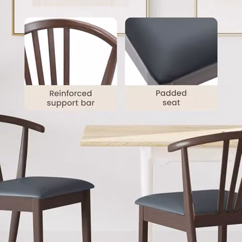 vidaXL Set of 2 Dining Chairs in Solid Rubberwood with Synthetic Leather, Black and Light Brown – 4
