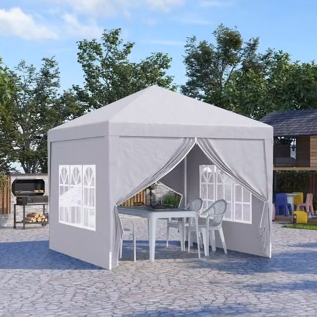 Outsunny Pop Up Gazebo Party Tent Canopy in White and Blue with Steel Frame
