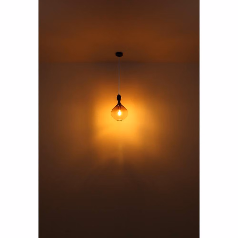 Globo Lighting Aladdin Modern Dome Pendant Light in Black and Gold with Amber Glass Shade, Diameter: 23 cm – 5