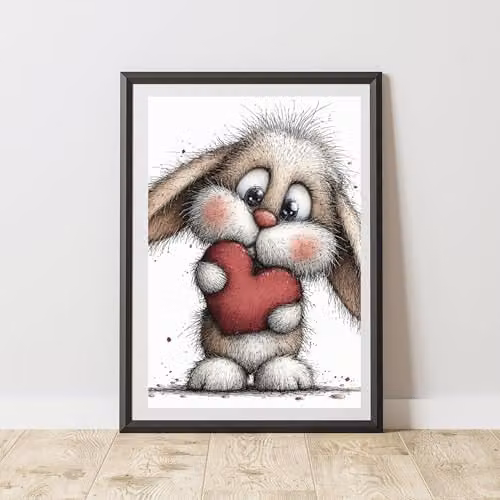 60 Second Makeover Bunny Heart Print Wall Art Poster, Multicolour, A3