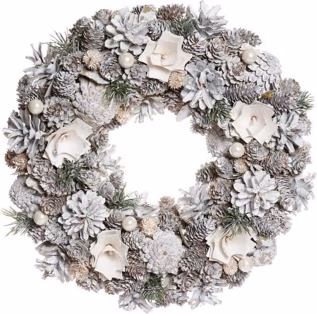 Dibor White and Silver Christmas Wreath, Diameter: 33 cm – 1