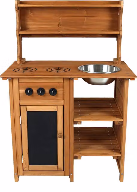 Charles Bentley Childrens Wooden Mud Kitchen Garden Play Set in Natural Wood