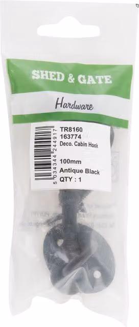 Hiatt Heavy Duty Cabin Hook in Black, 100mm