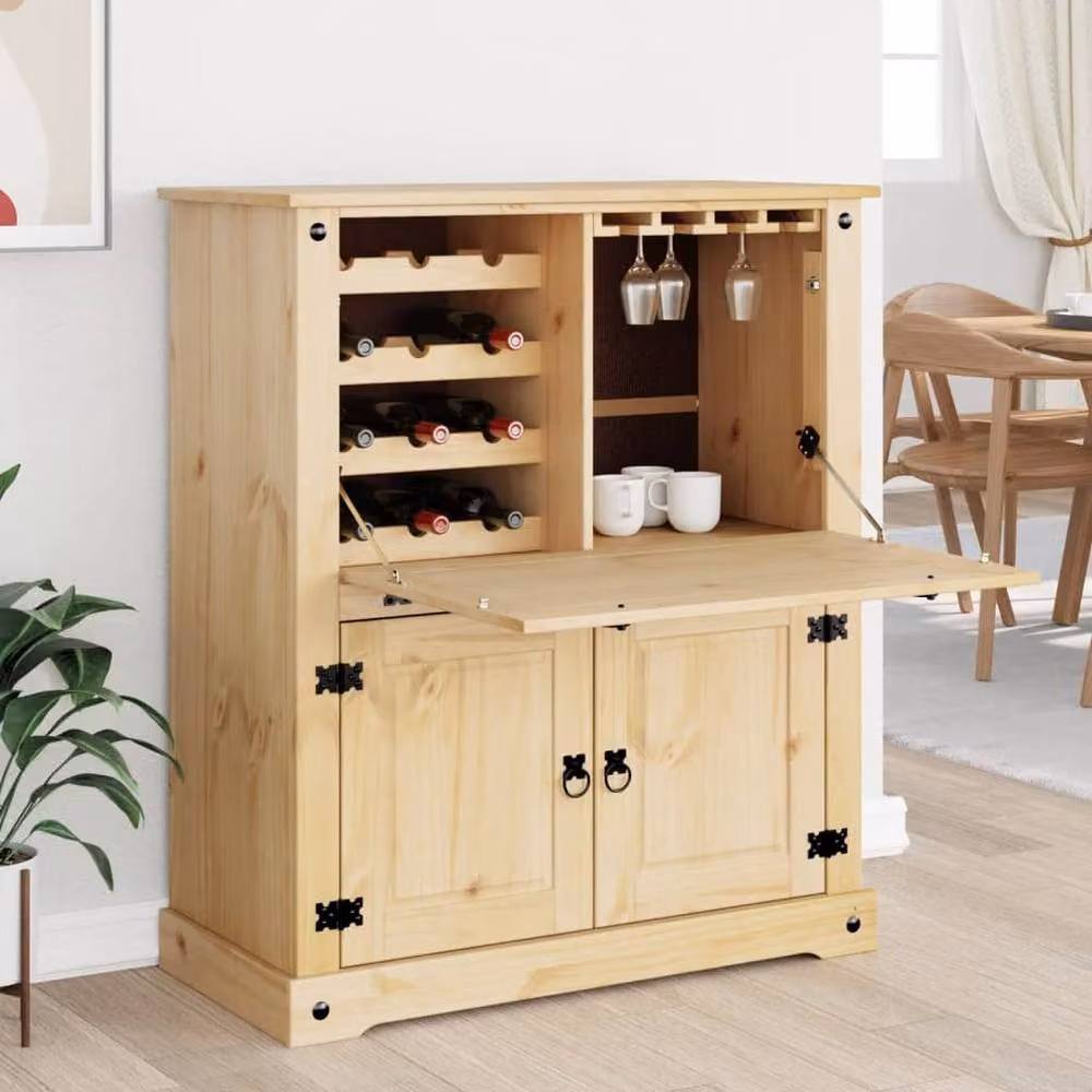 Berkfield Home Corona Wine Cabinet in Brown Solid Pine Wood, W/D/H: 97 x 45 x 114 cm – 2