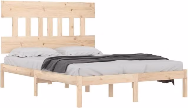 Berkfield Home Beautiful Solid Wood Pine Bed Frame in Beige, W/D/H: 120 x 200 x 205.5 cm