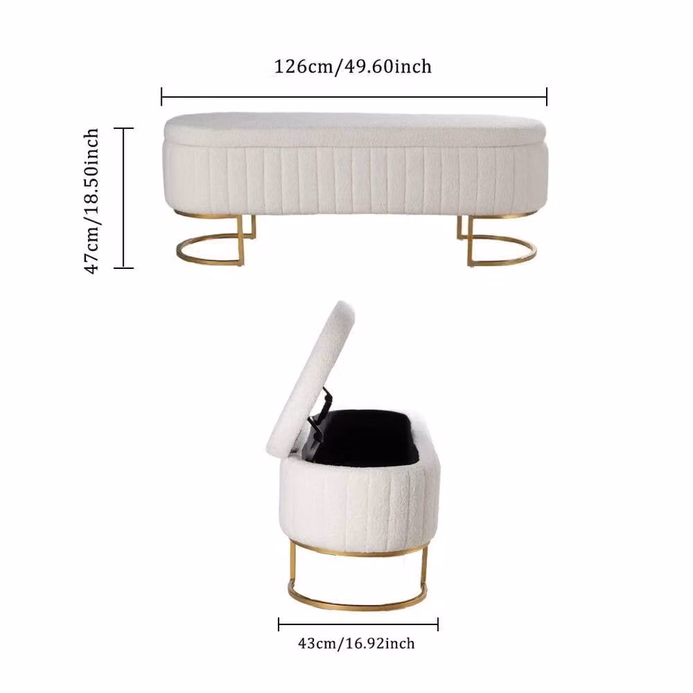 KORVIXA White Fabric Storage Ottoman Bench Footstool – 1