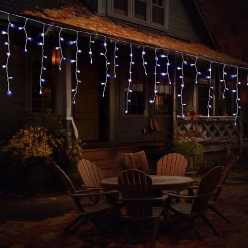 AMOS White Christmas Icicle LED Lights with 720 LEDs, Timer and Memory Function, 21.5 Metres – 2