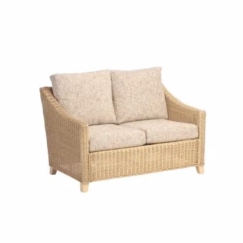 Desser Dijon Natural Rattan 2-Seater Sofa with Farrow Scatter Cushions in Beige and Brown