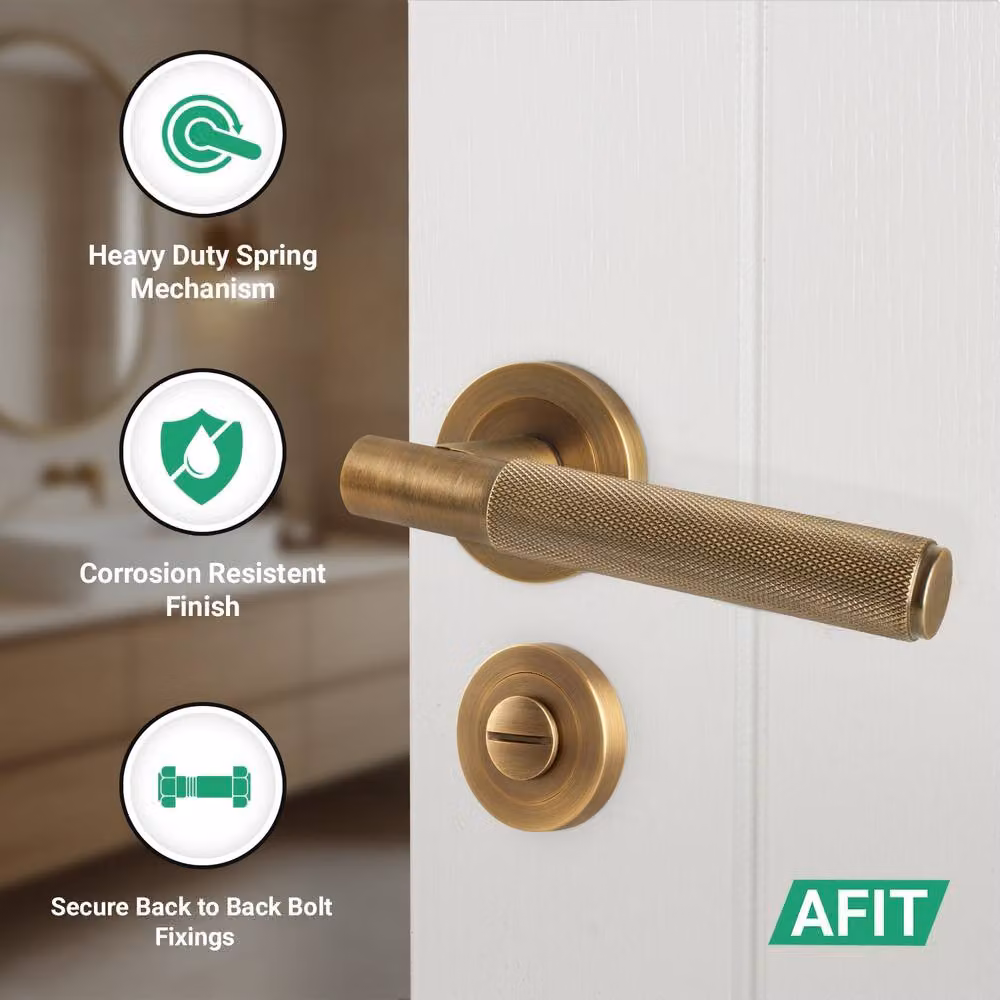 AFIT Antique Brass Knurled Lever Rose Bathroom Lock and Bronze Hinges, W/H: 150 x 150 mm – 3