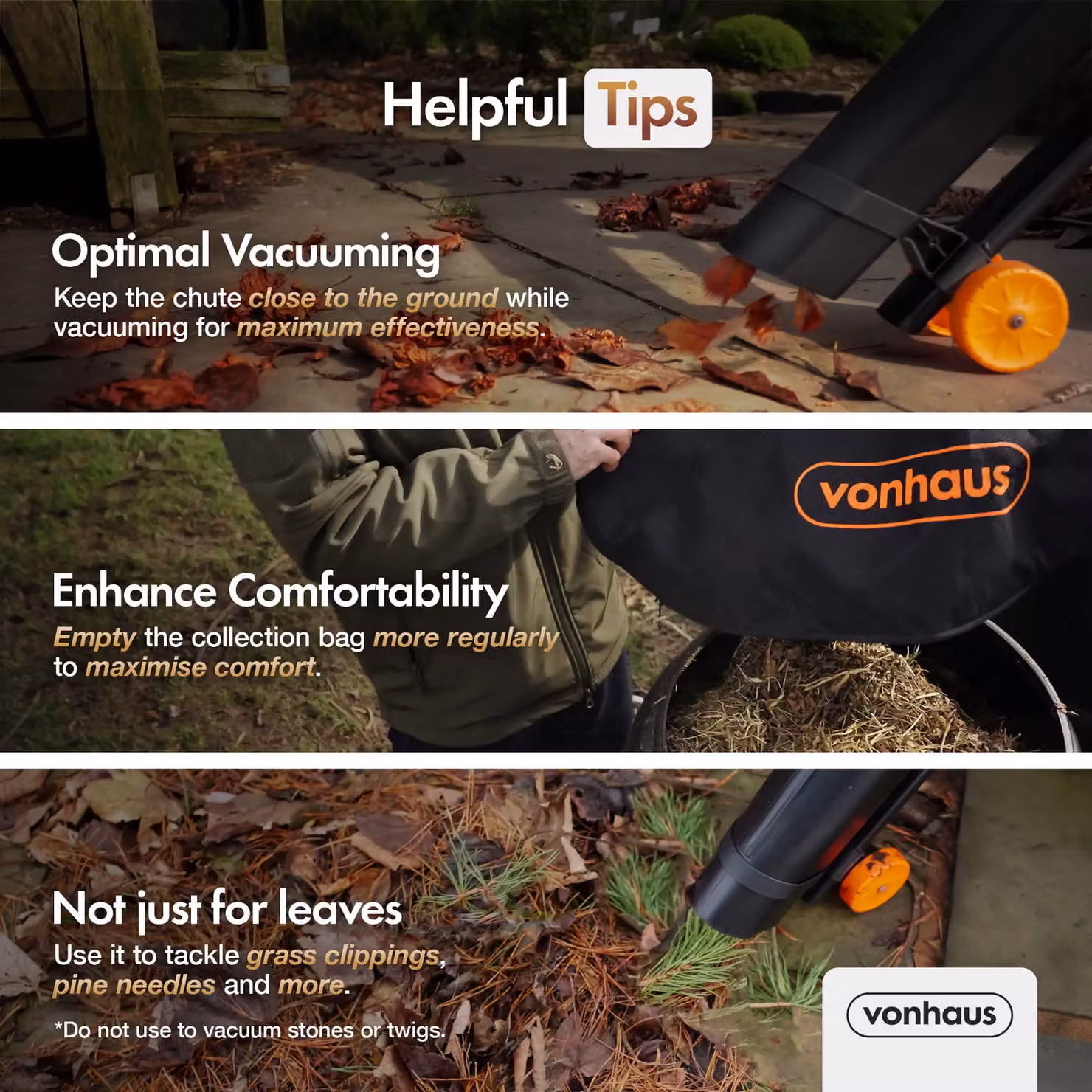 VonHaus 3000W Corded Leaf Blower and Vacuum in Black – 3