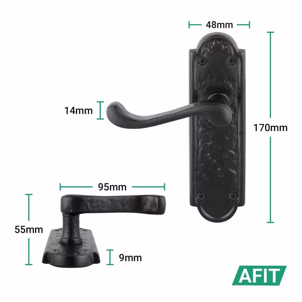 AFIT Black Antique Cast Iron Door Handles with Long Backplate Latch Set, 5 Pairs, W/D/H: 150 x 100 x 15 mm – 2
