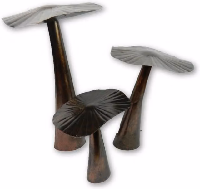On Trade Winds Set of 3 Flat Metal Mushroom Decorations in Bronze