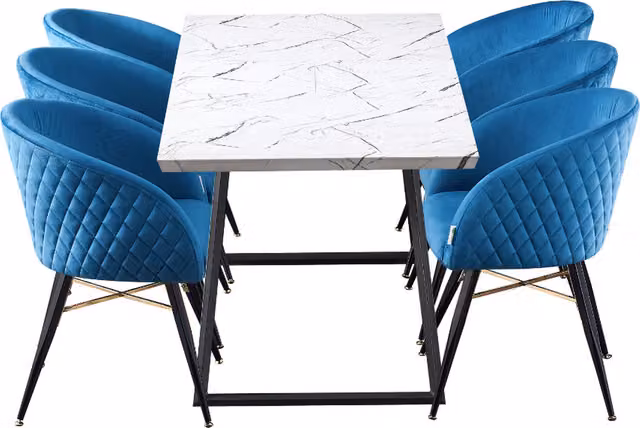 Life Interiors Vittorio Toga LUX Dining Set with Rectangular Table and 6 Blue Chairs