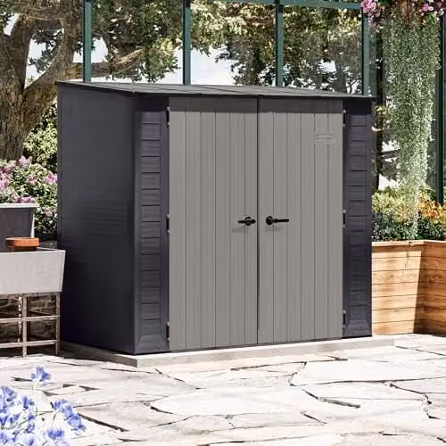 Rowlinson Suncast Columbia Resin Shed in Grey, W: 215 cm, D: 123 cm, H: 199 cm