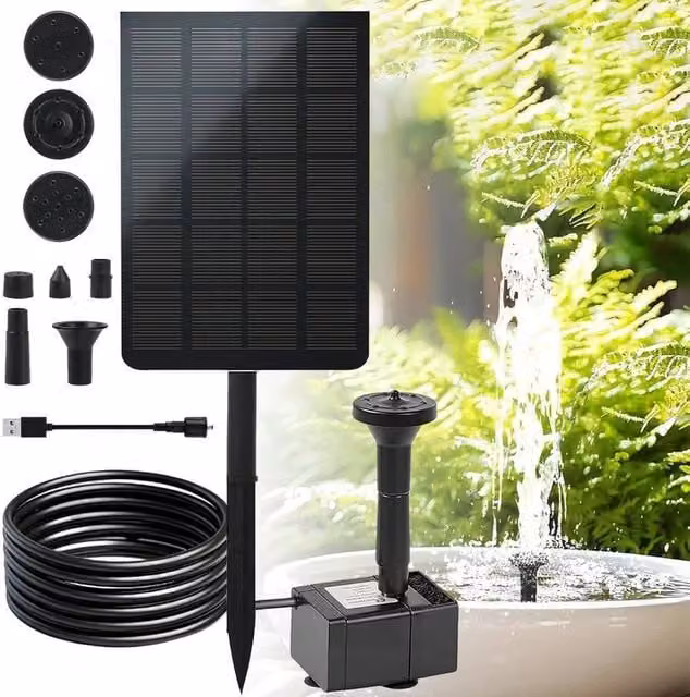 NESTLUNE Solar Powered Submersible Fountain Water Pump in Black – 1