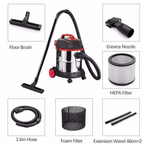 Alivio 20L Wet and Dry Vacuum Cleaner with 1200W Motor and HEPA 13 Filtration, Red – 5