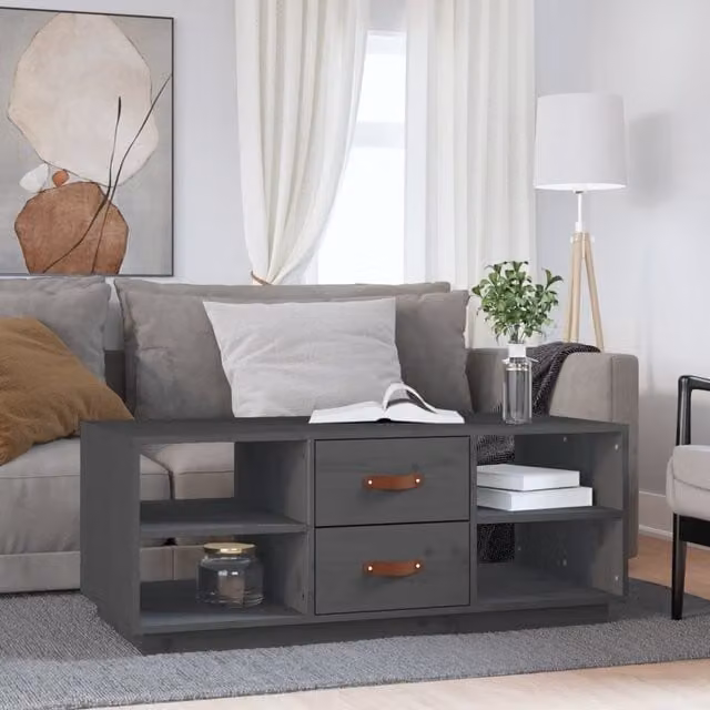 Berkfield Home Grey Rustic Solid Pine Coffee Table W: 100 cm, D: 50 cm, H: 41 cm