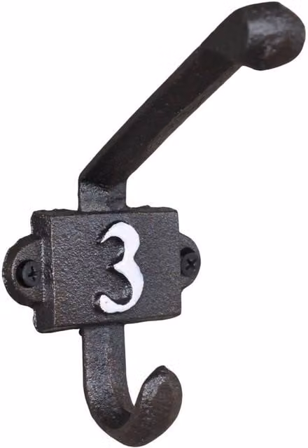 Gifts Direct 2 U Heavy Duty Cast Iron Number 3 Wall Mounted Hook in Black