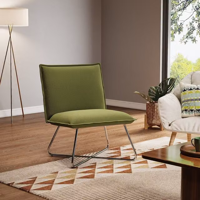 Livingandhome Modern Fabric Accent Chair with Metal Frame in Green and White