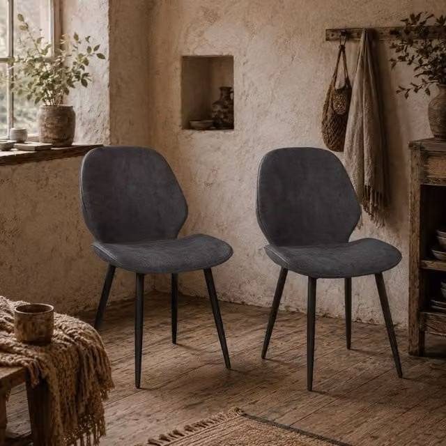 Wyld Haus Lelori Set of 2 Grey Velvet Dining Chairs with Metal Legs