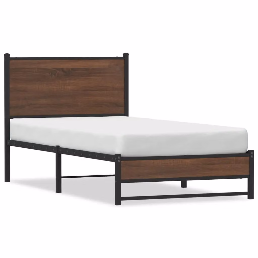 Berkfield Home Metal Bed Frame in Brown Oak, W: 80 cm, L: 200 cm – 2