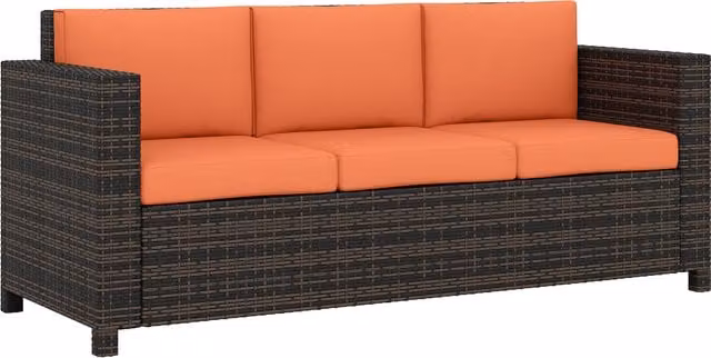 Outsunny 3 Seater Rattan Sofa with Orange Fire Resistant Cushions and Powder Coated Steel Frame