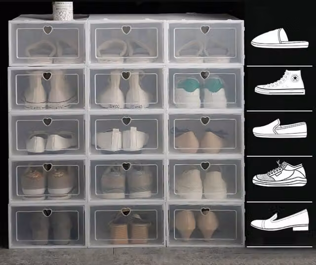 FORGEVIO 20-Piece White Plastic Shoe Box Set for Adults