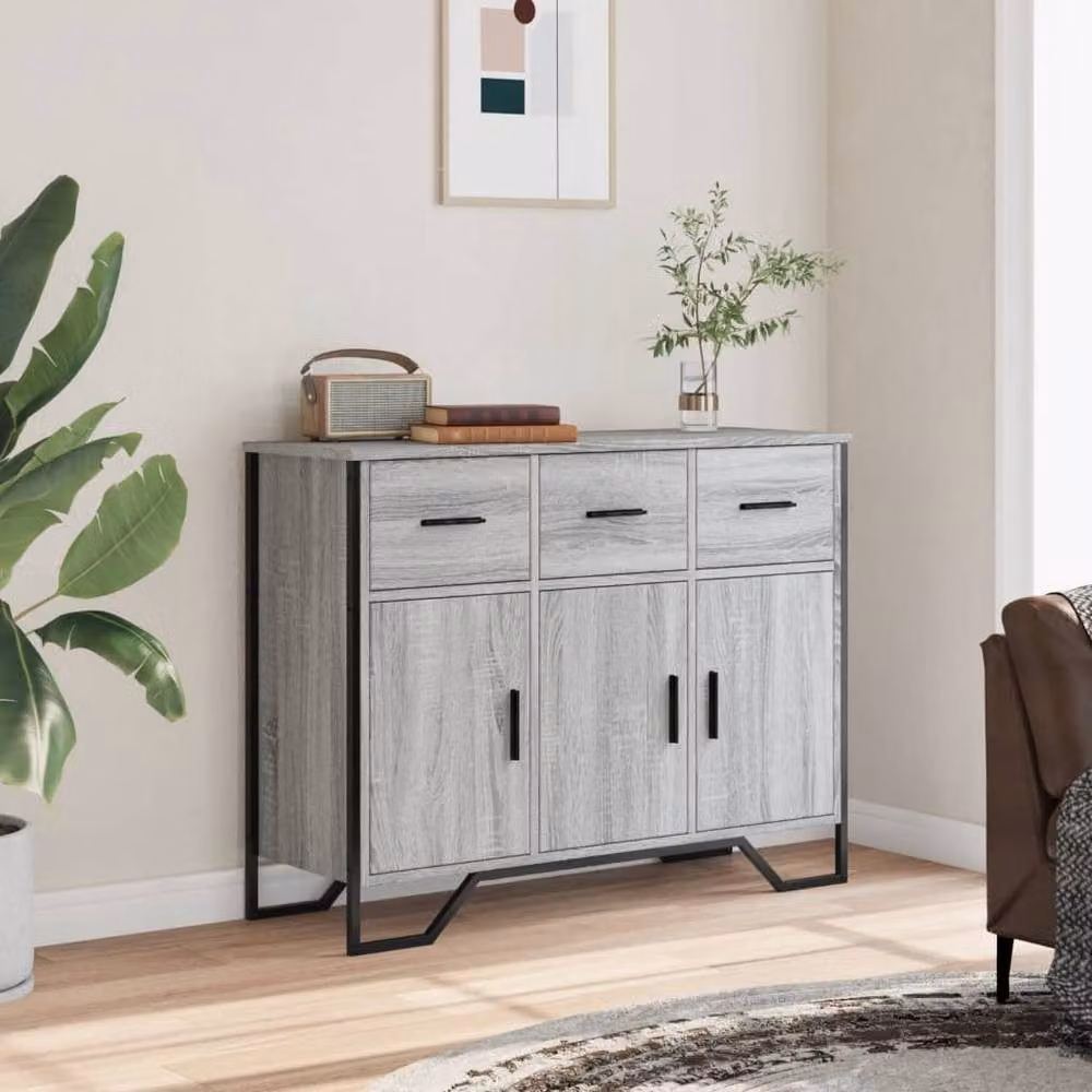 Berkfield Home Modern Grey Sonoma Sideboard in Engineered Wood W/D/H: 97 x 32.5 x 74.5 cm – 3