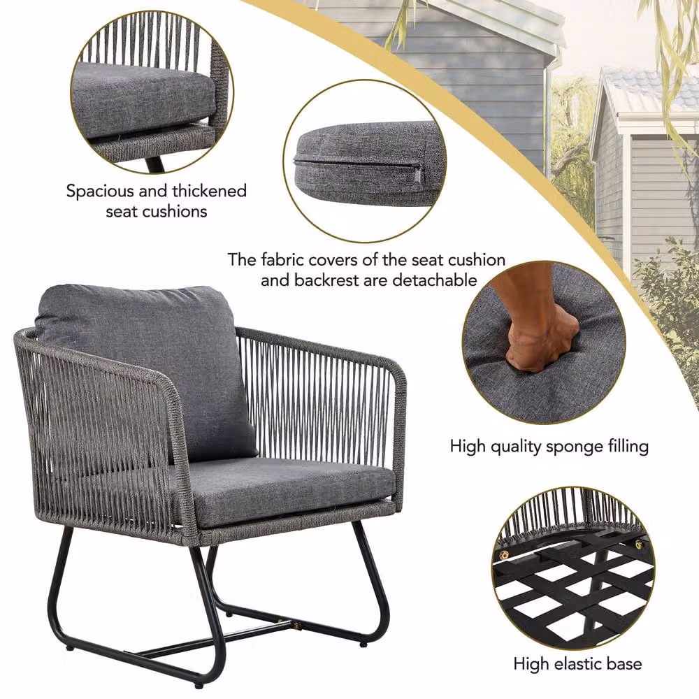 FENCHILIN 5 Seater Garden Sofa Set with 2 Chairs and Glass Nesting Tables in Grey – 3