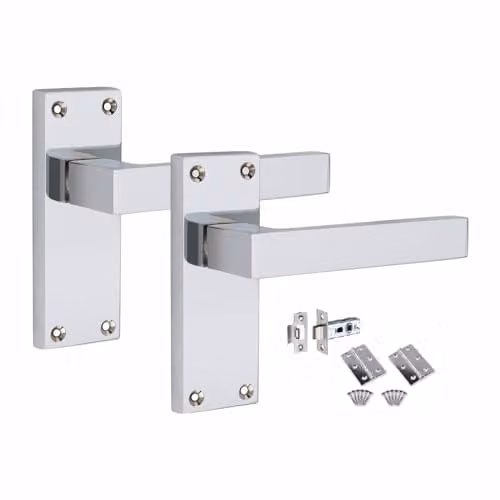 Golden Grace Victorian Delta Door Handles Latch Pack in Polished Chrome