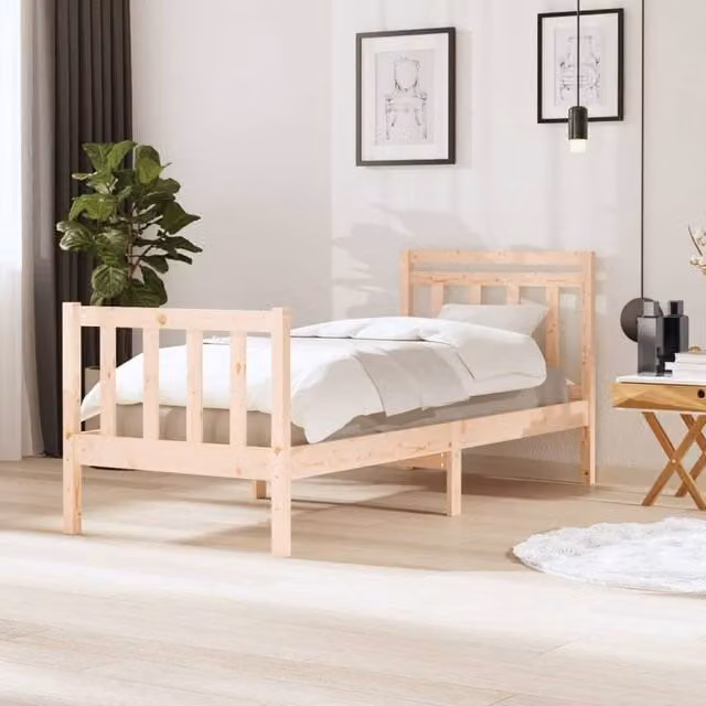 Berkfield Home Small Single Solid Pine Wood Bed Frame in Brown, W: 75 cm, L: 190 cm