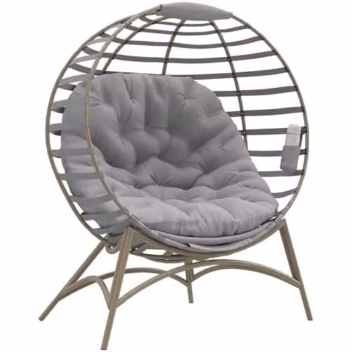 Outsunny Egg Lounge Chair with Upholstered Cushions and Powder Coated Steel Frame, Grey