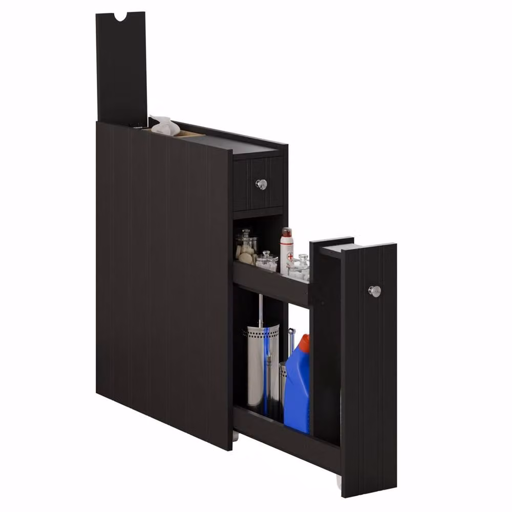 NESTLUNE Black Narrow Slim Wooden Bathroom Storage Cabinet – 3