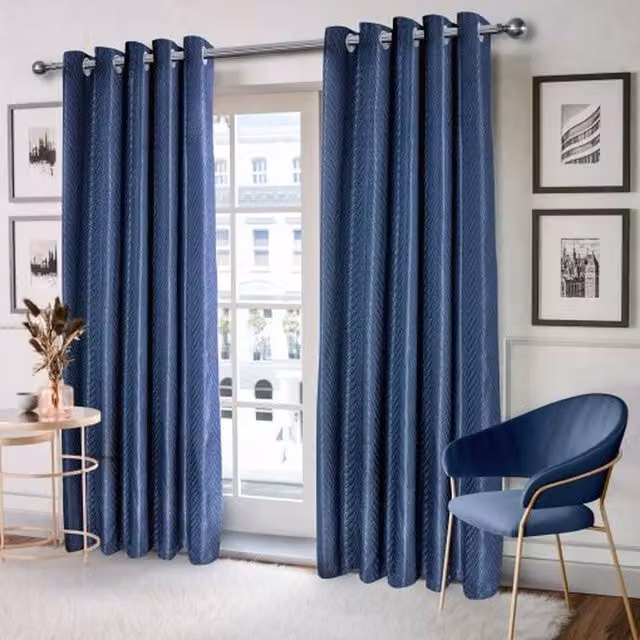 NewEdgeBlinds Blue Wave Woven Jacquard Eyelet Curtains, Width: 137 cm, Height: 116 cm