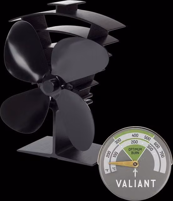 Valiant Premium IV Stove Fan with Magnetic Stove Thermometer, Black, W: 19.9 cm, D: 18.0 cm, H: 10.0 cm – 1