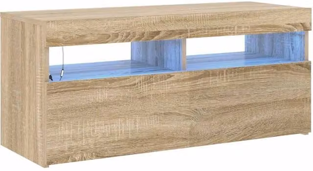 Berkfield Home Modern TV Cabinet with LED Lights in Sonoma Oak, Light Tan, W/D/H: 90 x 35 x 40 cm – 1