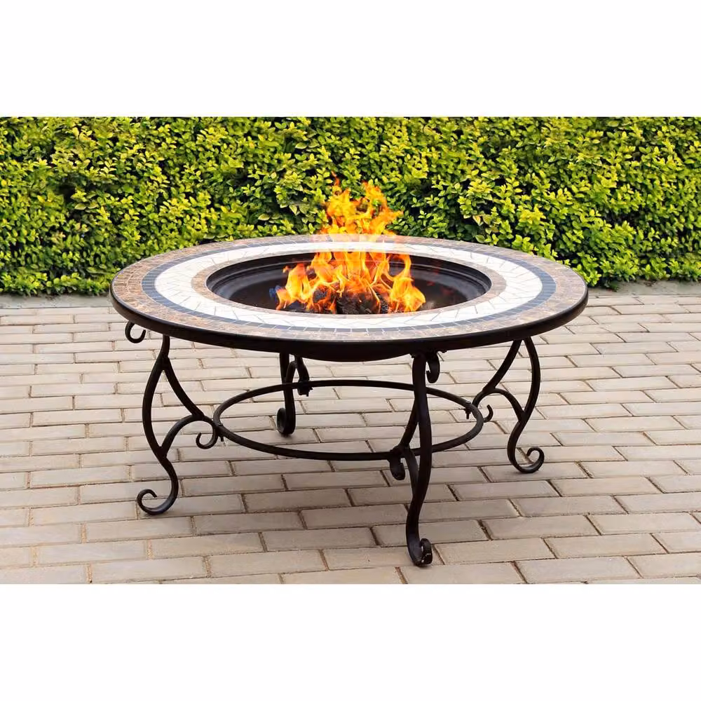 Centurion Supports TOPANGA Multi-Functional Garden Fire Pit, Coffee Table, Barbecue and Ice Bucket with Ceramic Tiles in Brown, Black and Multicolour, W/D/H: 80 x 80 x 42 cm – 4