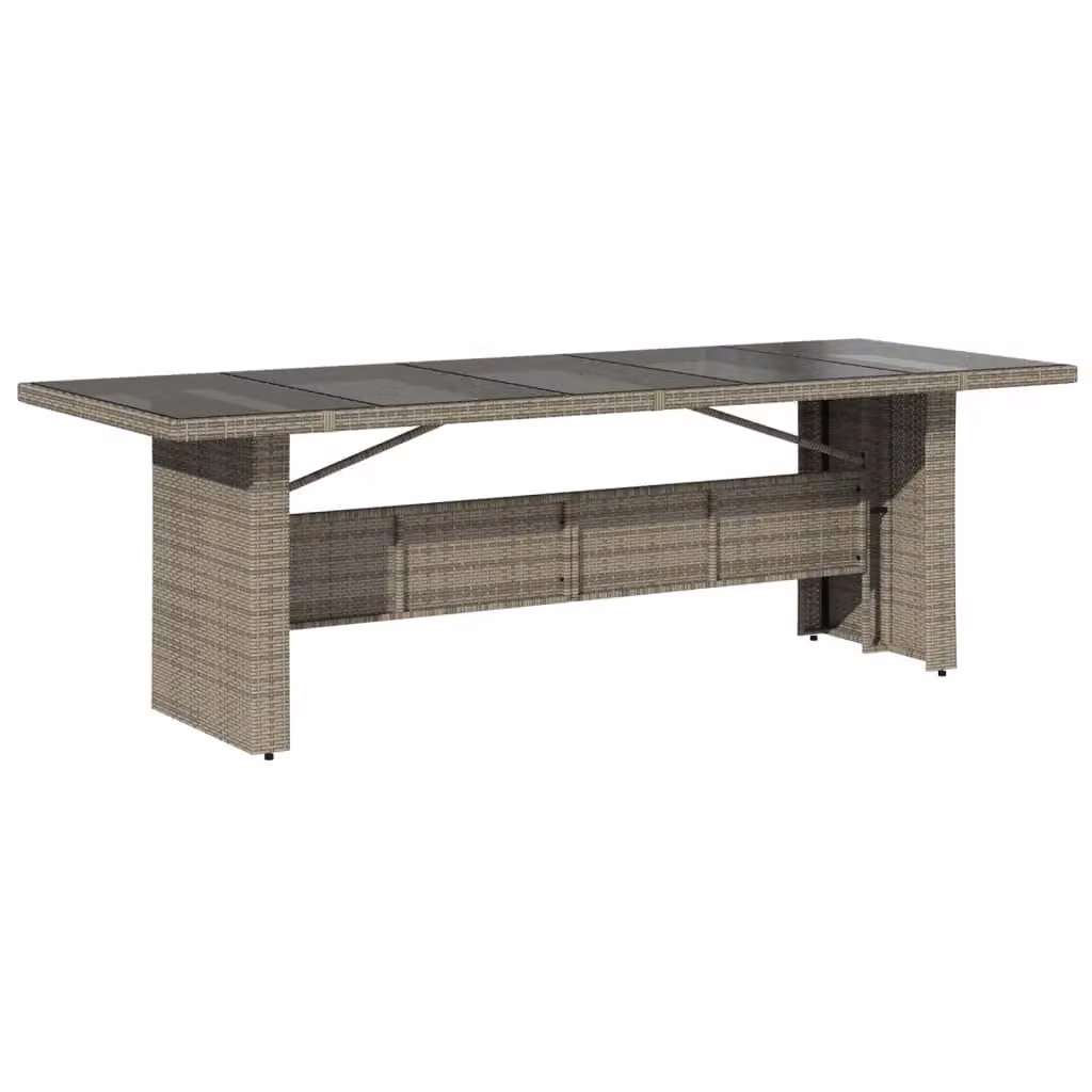 Berkfield Home Modern Grey Poly Rattan Garden Table with Glass Top, W/D/H: 240 x 90 x 75 cm – 2