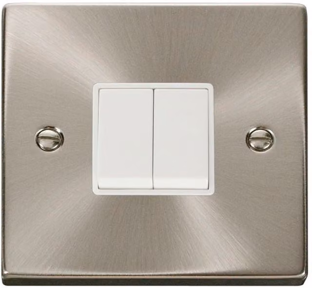 SE HOME Satin Brushed Chrome 10A 2 Gang 2 Way Surface Mount Light Switch in White