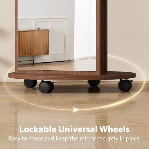 HOMCOM 2-in-1 Full Length Mirror with Storage Shelves in Brown Wood Effect – 4