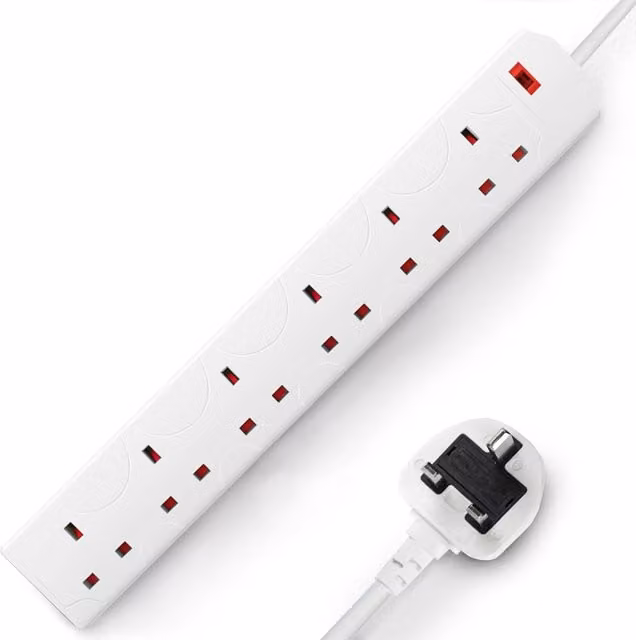 DESIRETECH 6 Gang Extension Lead with Switched Sockets, 1 Metre, White